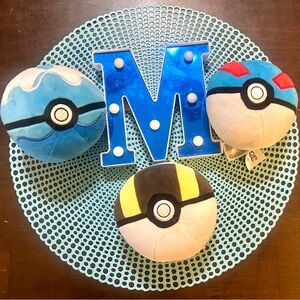 Set of 3 Pokemon 5” Plush Pokeballs; pre-owned